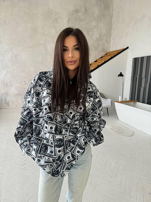 Женская стильная оверсайз худи с долларами трехнитка на флисе Одесса - изображение 6