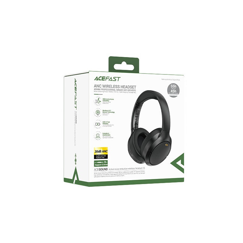 Бездротові накладні навушники ACEFAST H6 active noise reduction wireless headset Black Київ - фото 2