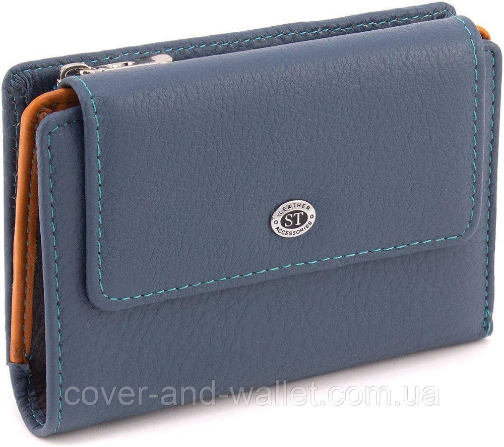 Кожаный женский кошелек среднего размера в синем цвете на магните ST 313 Киев - изображение 1