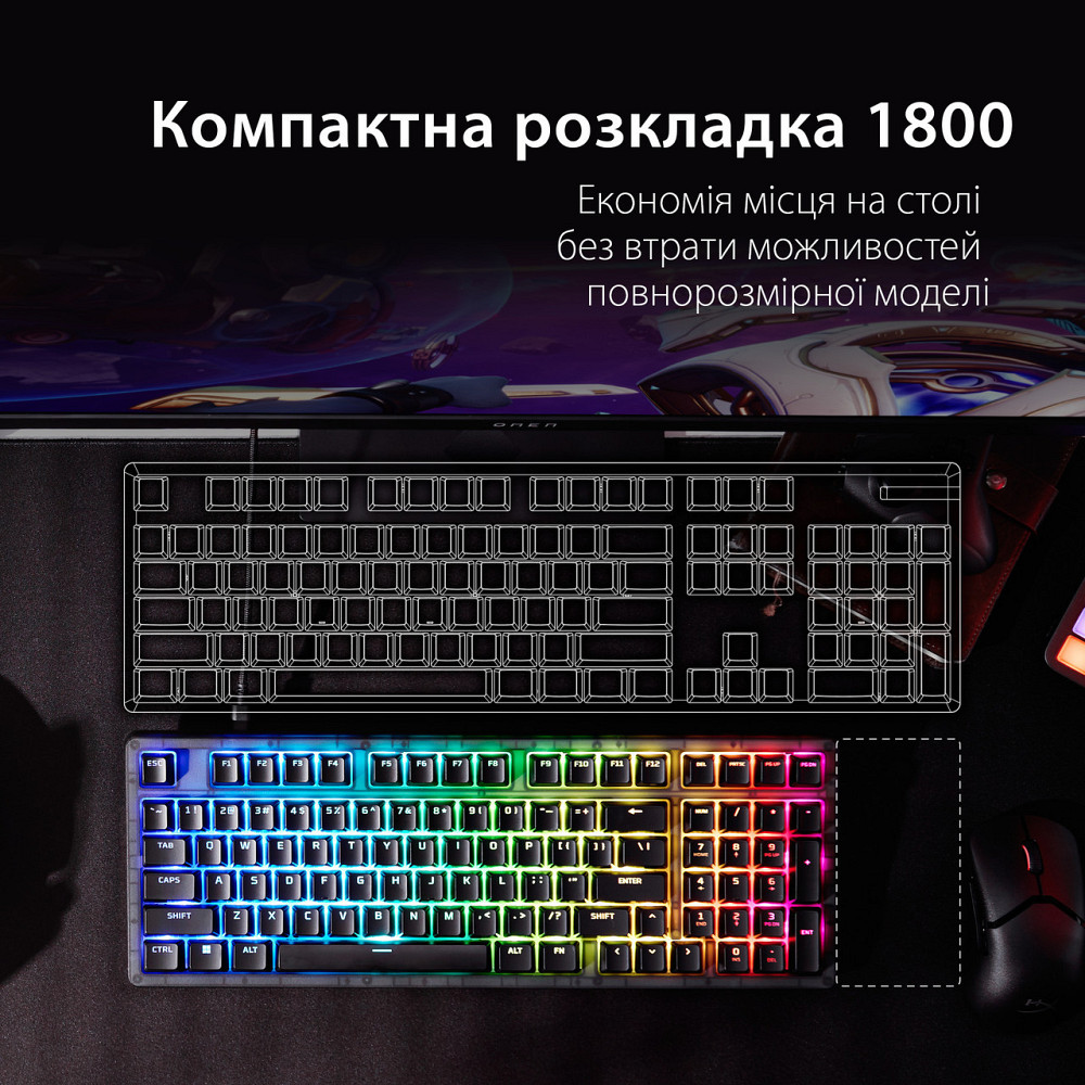 Клавіатура HyperX Origins 2 1800 HX Red USB Black (B4QS4AA) ( 22489 ) Харьков - изображение 9