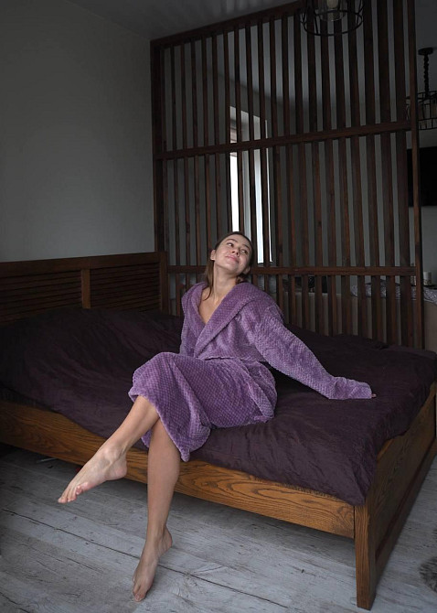 Жіночий махровий халат із капюшоном Фіолетовий, XL/2XL Харків - фото 2