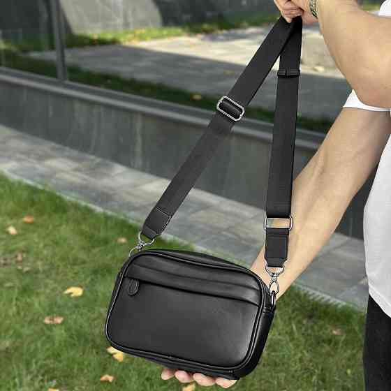 Шкіряна чорна чоловіча сумка Pobedov Delta Київ