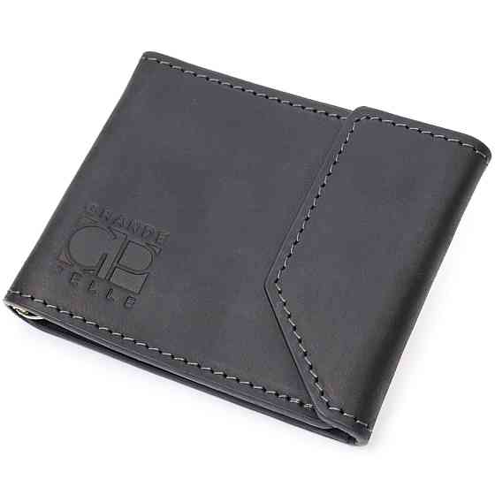 Компактний шкіряний затискач для грошей з утримувачем для Apple AirTag GRANDE PELLE 11617 Чорний Київ