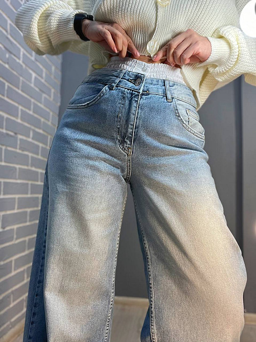 Джинси жіночі I8 162-24 PALAZO BOXER біла резинка на талії широкі кльош від стегна, блакитний, 27, 2 Одеса - фото 9