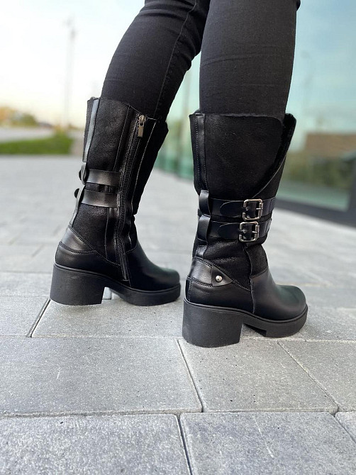 Чоботи жіночі на підборах чорні зимові теплі, на хутрі 3217 з натуральної шкіри р. 37-39 2782 Коломия - фото 3