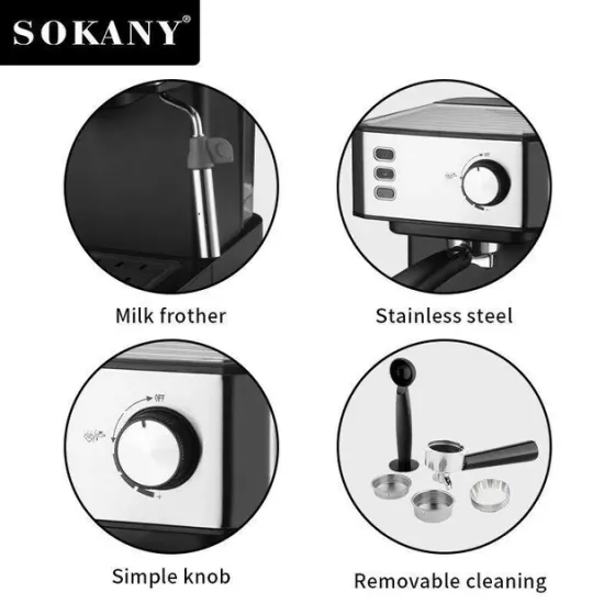 Кофеварка SK-04005 рожковая, 850 Вт, нержавеющая сталь, резервуар 1.5 л, приготовление капучино Киев