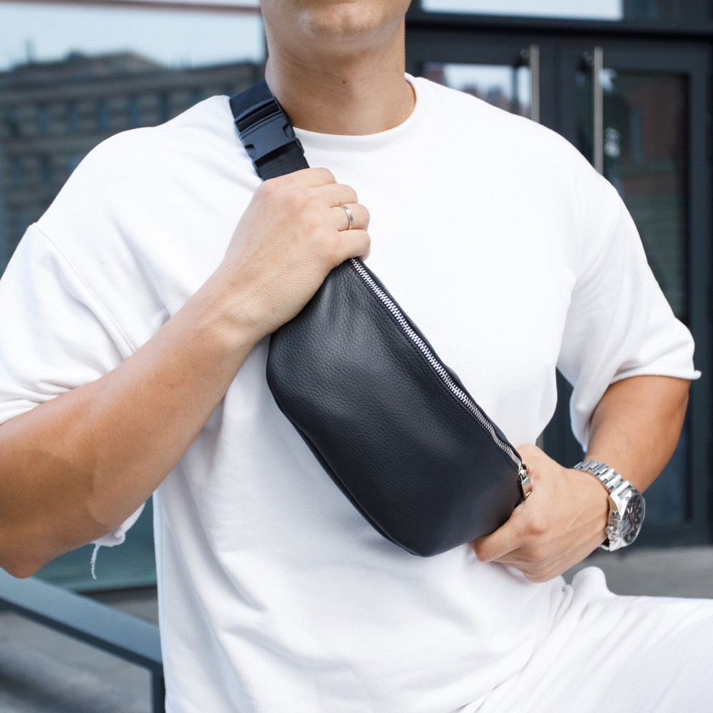 Бананка чоловіча через плече шкіряна стильна, сумка на пояс, чорнаMasterSem Київ - фото 3