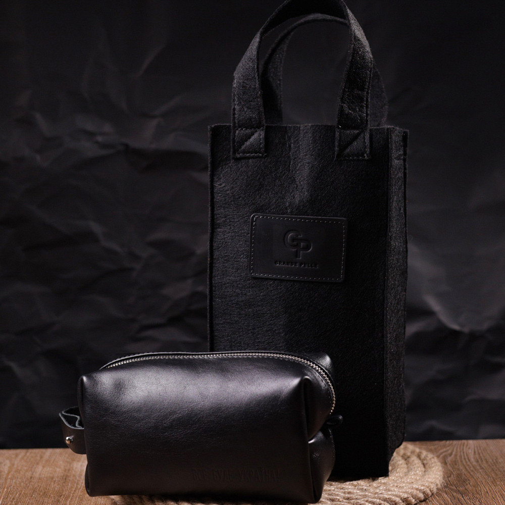 Косметичка среднего размера из гладкой кожи на молнии Черная (GRANDE PELLE) Киев - изображение 4