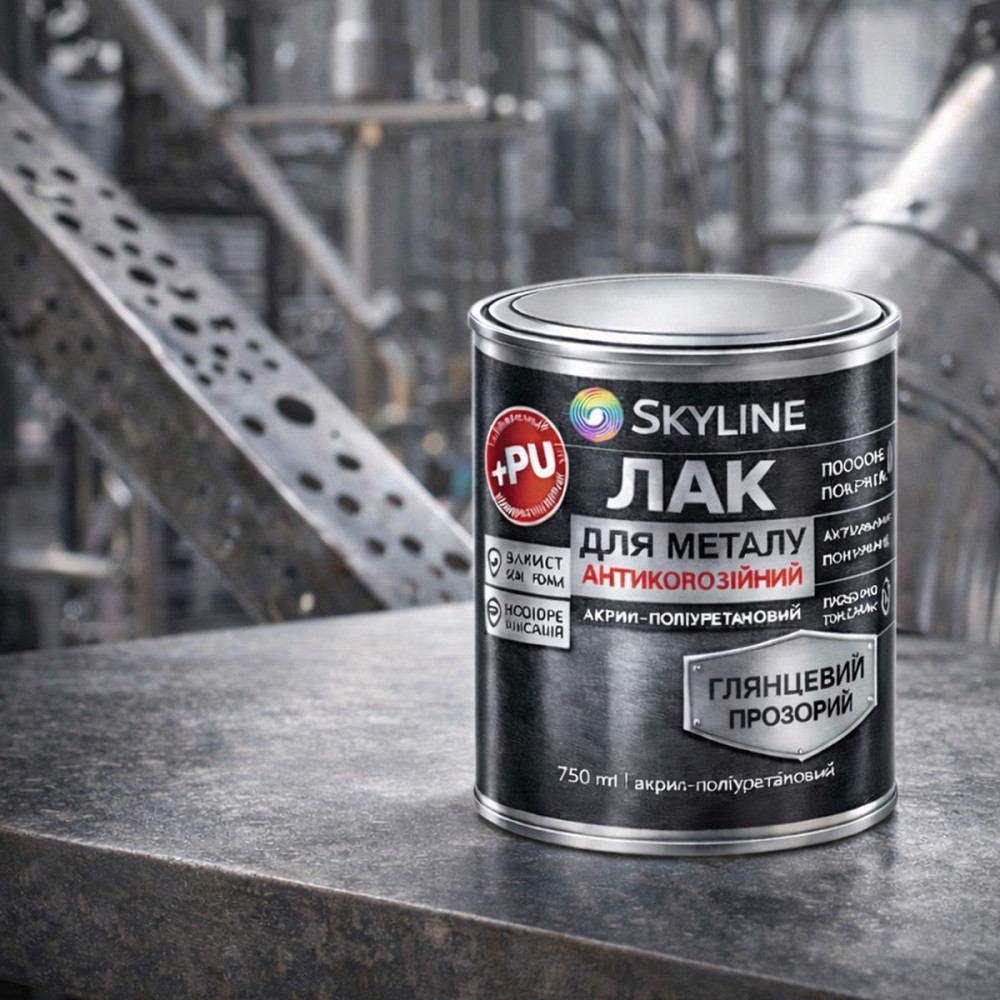 Лак для металу Skyline глянцевий прозорий акрил-поліуретановий антикорозійний без запаху 750 мл Харків - фото 10