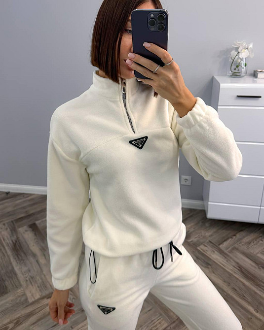 Женский теплый прогулочный костюм двойка: кофта и штаны флис двусторонний Молочный, 46 Одесса - изображение 3