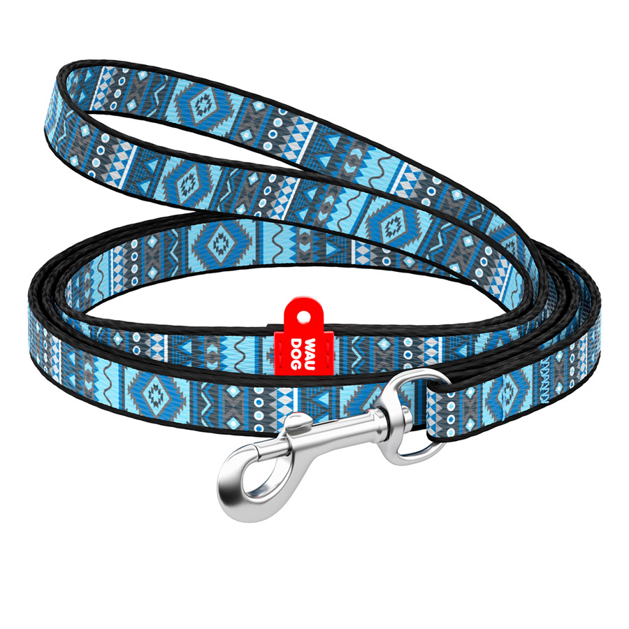 Повідець для собак нейлоновий WAUDOG Nylon, малюнок "Етно синій" , Ш 10 мм, Дов 122 см Коломия - фото 1