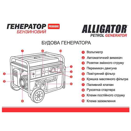 Генератор Alligator бензиновый 7,5кВт (ном 7,0кВт) с электростартером Днепр