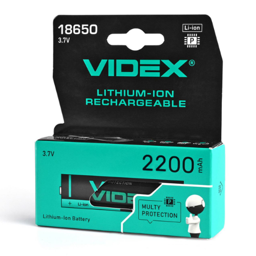 Акумулятор 18650 Li-lon 3,7V 2200mAh захист (бл-1шт) Videx Житомир - фото 1