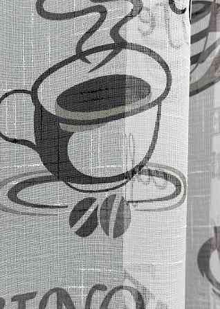 Тюль лен с принтом цвет молочный с черным 1793т Киев