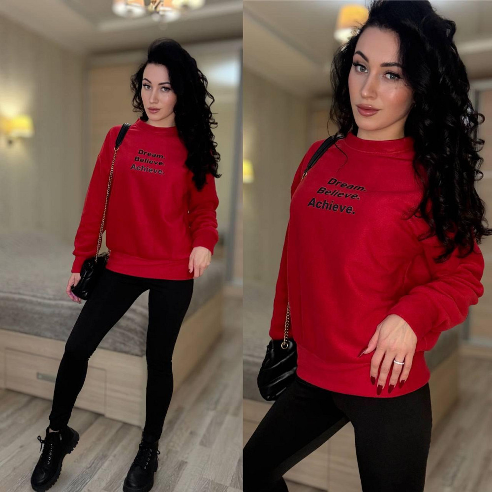 Женский теплый костюм двойка: кофта и лосины двусторонний флис + дайвинг на флисе Красный, 46/48 Одесса - изображение 3