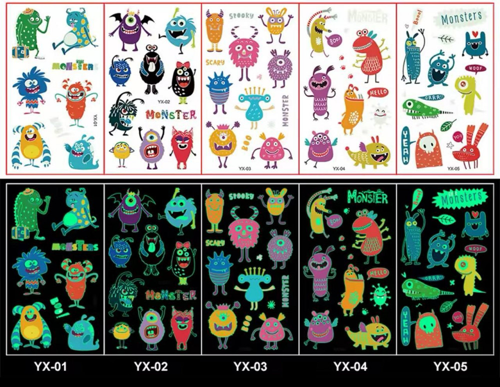Дитячі тимчасові тату переводні, флуоресцентні тату " Монстрики неонові", дитячі водостійкі тату, що Київ - фото 1