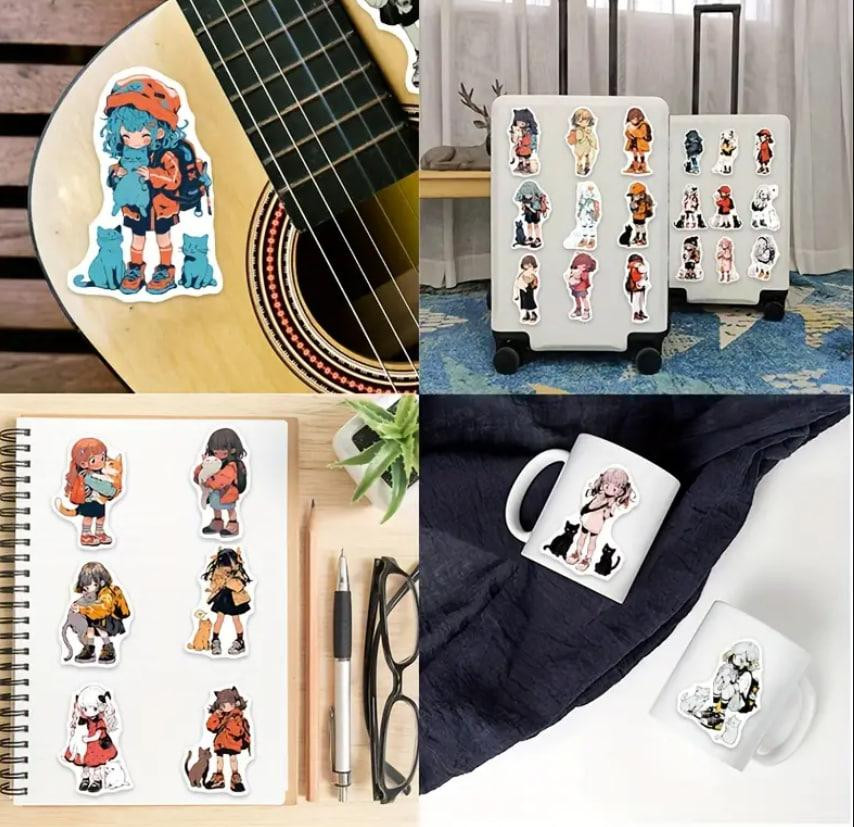 Набір наклейок з малюнками аніме дівчаток з кішками (50 шт.), стікербомбінг аніме Київ - фото 8