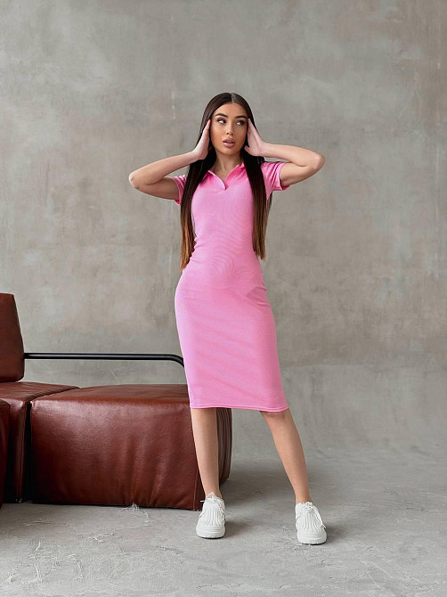 Жіноче базове плаття-поло з коротким рукавом турецький рубчик Рожевий, 46/48 Одеса - фото 7