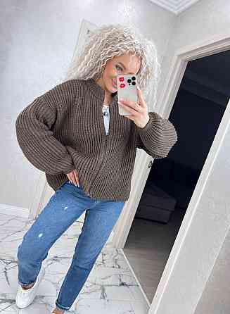 Кардиган в'язаний із капюоном на блискавці толстовка Шоколад Київ