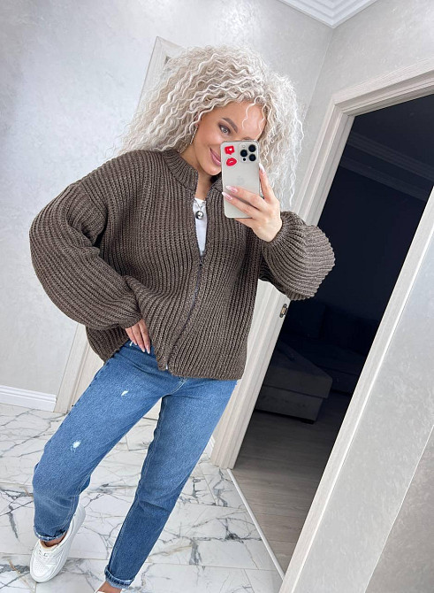 Кардиган в'язаний із капюоном на блискавці толстовка Шоколад Київ - фото 6