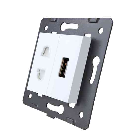 LIVOLO Розетка LIVOLO універсальна + USB зарядка 5V 2.1A, біла, 16А 230В, з шторками, модуль (C Київ