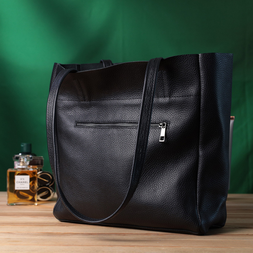 Зручна сумка-шоппер із натуральної шкіри Shvigel 22845 Чорна Київ - фото 2