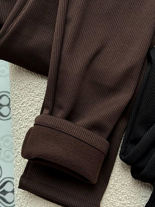 Женские теплые базовые лосины без боковых швов турецкий рубчик на флисе Шоколад, 42/44 Одесса - изображение 10