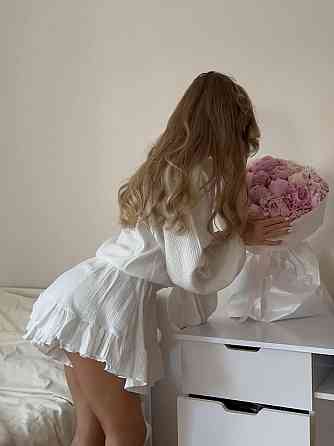 Женское летнее одноцветное платье-комбинезон с длинным рукавом натуральный муслин 46/48 Одесса