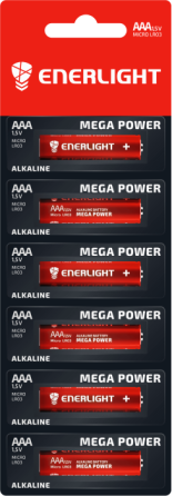 Батарейка мініпальчик ENERLIGHT MEGA POWER AAA 1.5V блістер 6 шт. Рівне