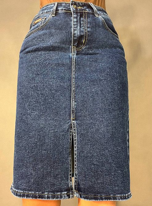 Спідниця жіноча джинсова Liana 269 великі розміри прямий крій середня довжина стрейчева розріз попереду темно синя , темно-синій, 31, 31, 81 см, 105 с Київ - фото 14