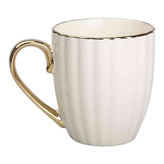 Кружка фарфоровая с золотым ободком и золотой ручкой 420 (мл) Бежевая RX-N240629BE Киев