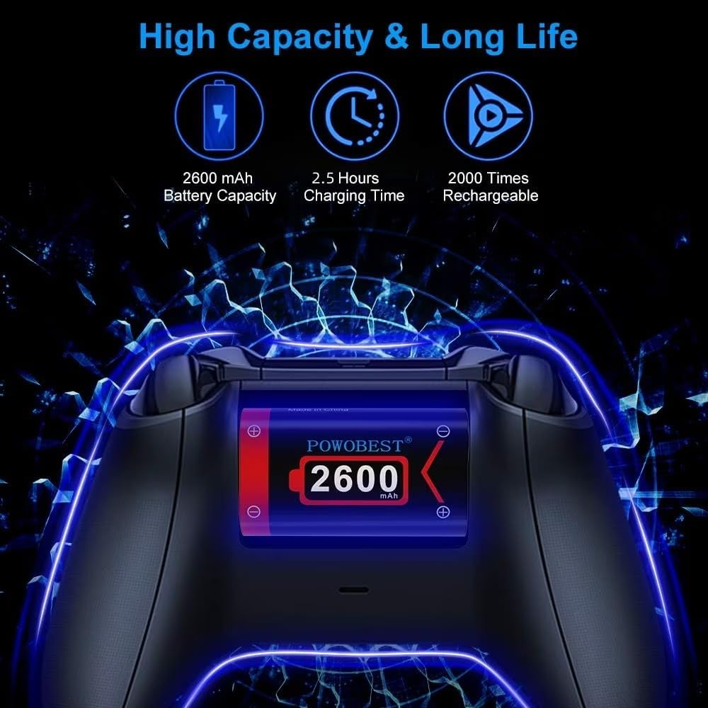 Акумулятори для контролера Xbox Series X/S та Xbox One 2×2600 мА·год із зарядною станцією | Type-C, Micro-USB, до 26 годин гри Київ - фото 3