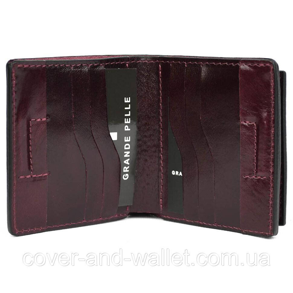 Компактний жіночий гаманець бордового кольору з італійської шкіри Grande Pelle Lettera Київ - фото 10
