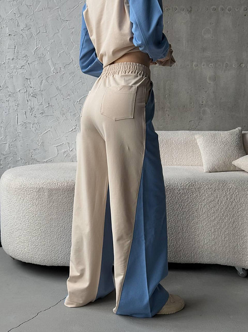 Жіночий ефектний комбінований костюм-двійка: кофта та штани джинс-котон + турецька двонитка Блакитний, 42/44 Одеса - фото 3