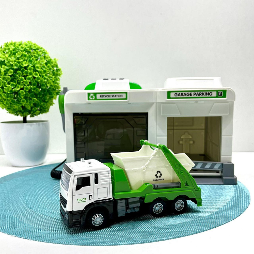 Гараж з машинкою Chengmei Toys Сміттєвоз із контейнером зі світловими та звуковими ефектами Біло-зелений (CLM-552) Чернігів - фото 1