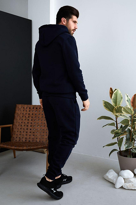 Мужской теплый костюм двойка трехнитка на флисе с мехом овчины Темно-синий, 50 Одесса - изображение 4