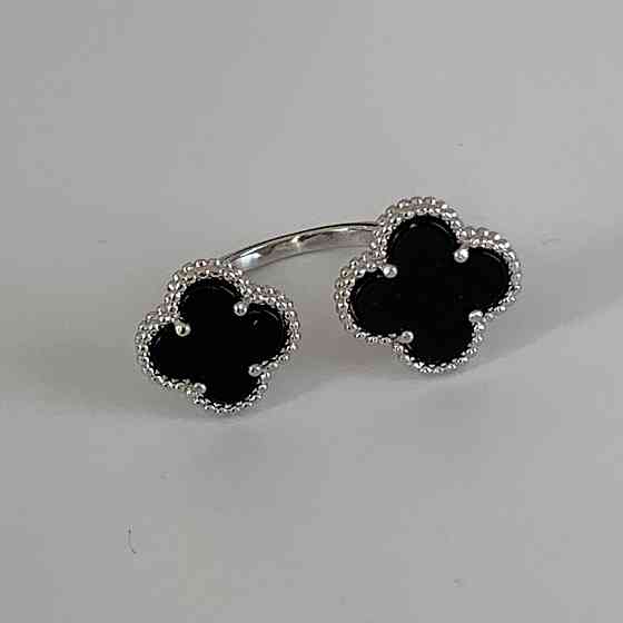 Van Cleef кольцо посеребрение / двойное кольцо клевер черное покрытие серебро 925 Одесса