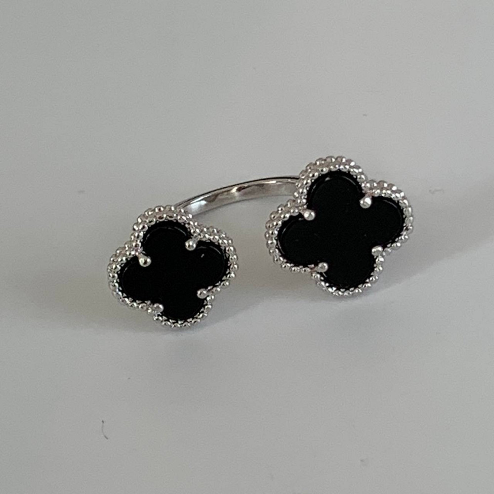 Van Cleef кольцо посеребрение / двойное кольцо клевер черное покрытие серебро 925 Одесса - изображение 1