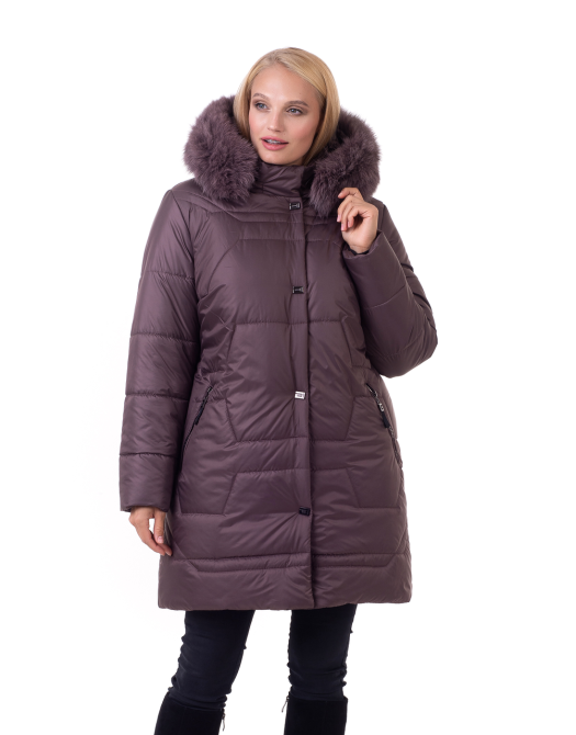 Жіночий пуховик шоколадного кольору з хутром Київ - фото 1