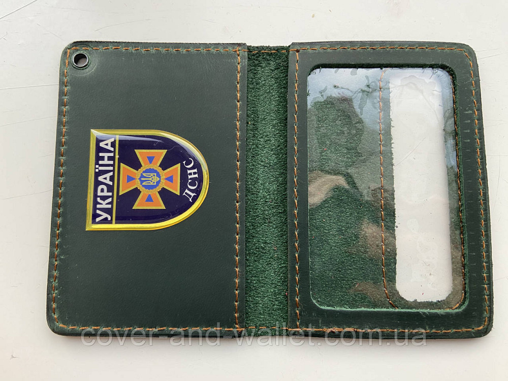 Обложка на удостоверение ДСНС с пластиковым шевроном зеленого цвета P_Leather Киев - изображение 2