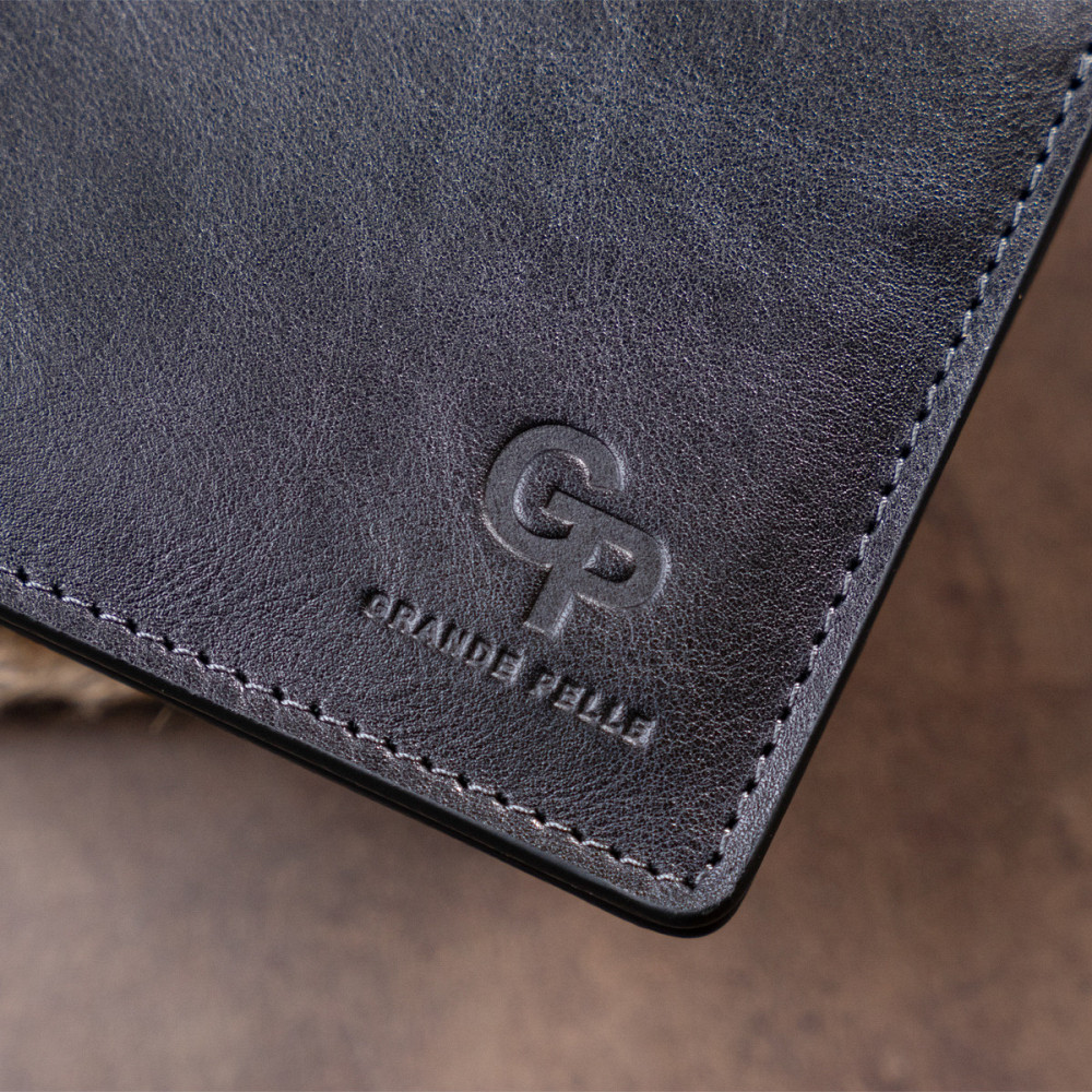 Горизонтальне портмоне в гладкій шкірі без застібки GRANDE PELLE 11311 Чорне Київ - фото 9