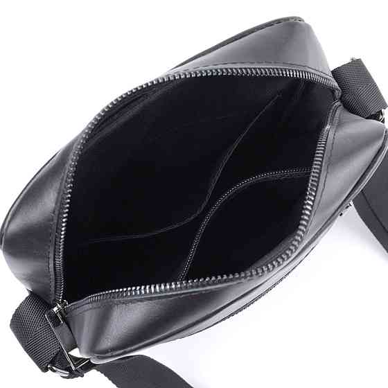 Сумка для чоловіків через плече із глянсової натуральної шкіри Чорна (SHVIGEL) Київ