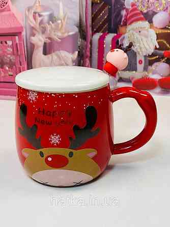 Кухоль з кришкою і ложкою керамічна новорічна Olens "Веселий олень" 370 мл 102-1087 Київ