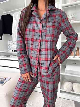 Женская домашняя повседневная в клетку пижама с фланели. Бордовый, 46/48 Одесса