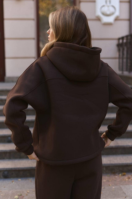 Женский теплый прогулочный костюм двойка турецкая трехнить на флисе Шоколад Одесса - изображение 7