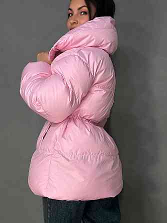 Куртка женская Haiziyuan 8055 глянцевая пуфер удлиненная с утяжкой на талии розовая, розовый, L Киев