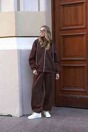 Жіночий прогулянковий теплий костюм: кофта та штани з турецької тринитки на флісі Шоколад Одеса