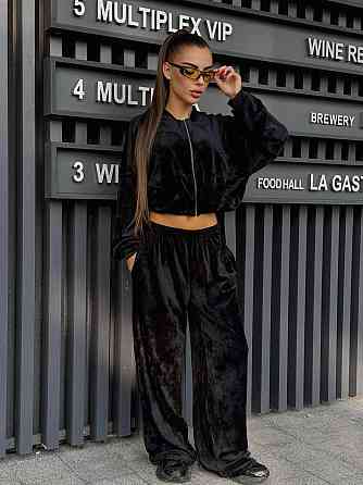 Женский прогулочный костюм двойка: кофта и штаны велюр мрамор Черный, 44/46 Одесса