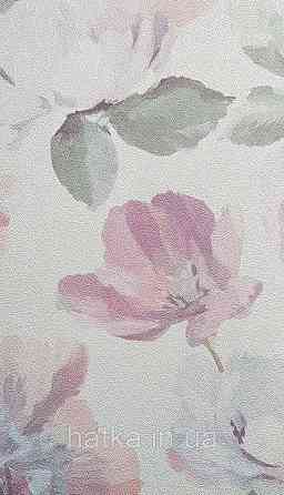 Шпалери вінілові на флізеліні Grandeco Universe 5 квіти півонії великі яскраві рожеві бузкові на білому Київ