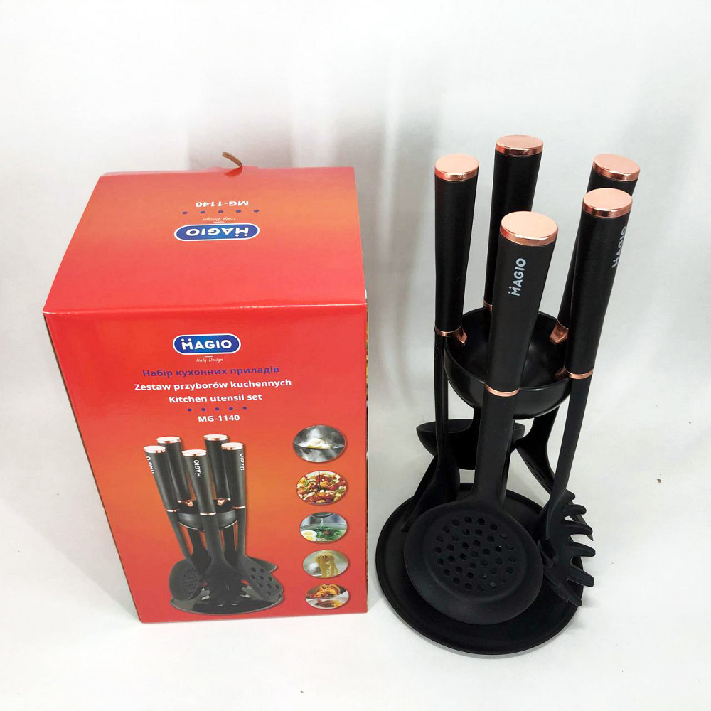 Подставка под кухонные аксессуары силикон MAGIO, Набор кухонный на стойке, Набор для готовки из нейлона VT-16 Львов - изображение 5